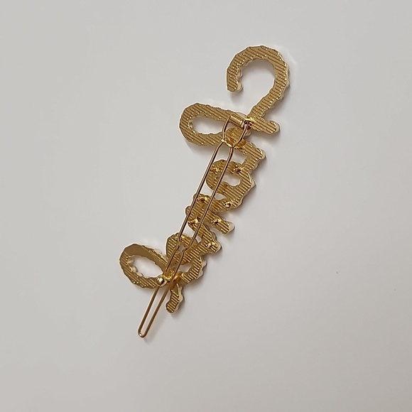 Gold Tone Pearl Rhinestone Hairclip Barrette - Picture 9 of 10